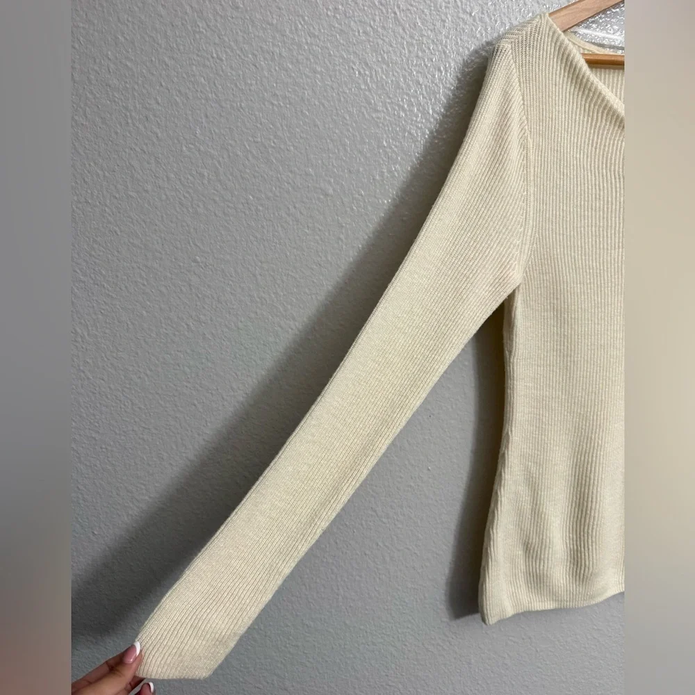 Soft Surroundings Ivory Cream Ribbed Twist Neck Sweater
